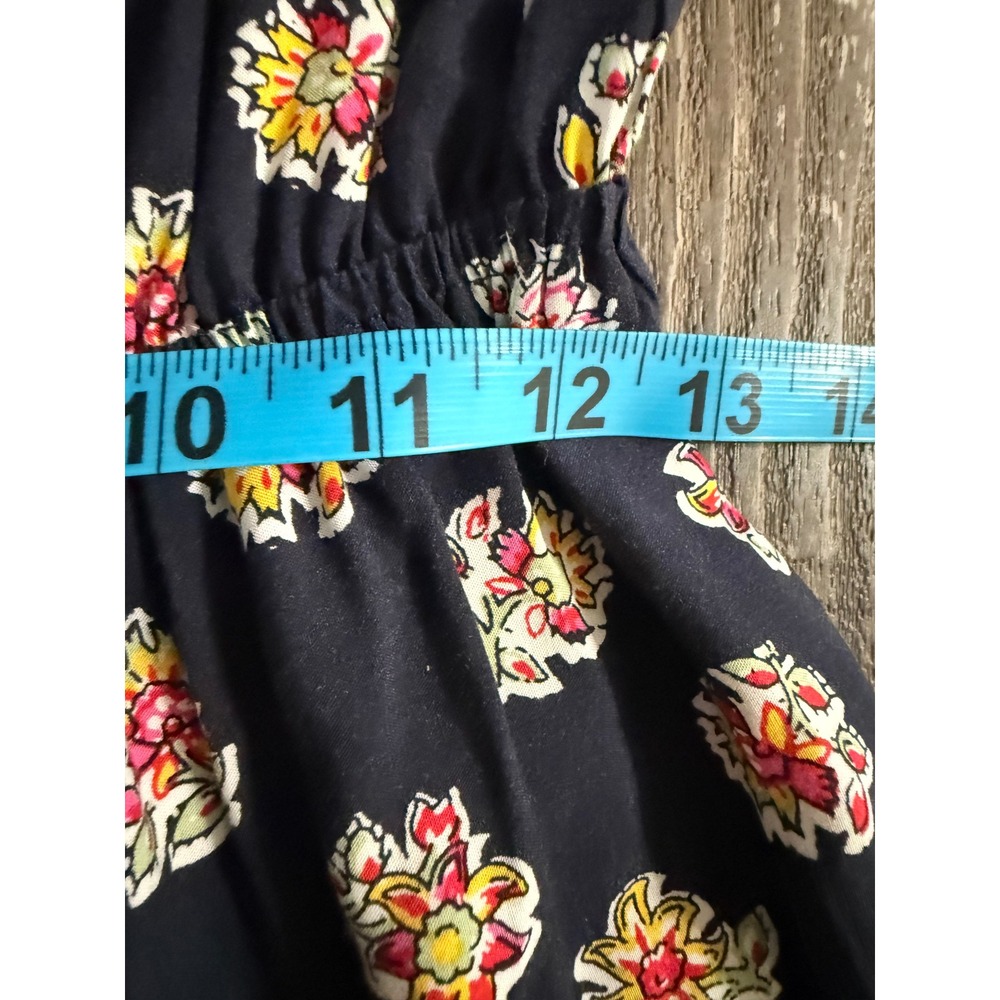 LOFT Womens Navy Blue Floral Boho Midi Dress Cap Sleeve Tassel Waist Small - Picture 9 of 11
